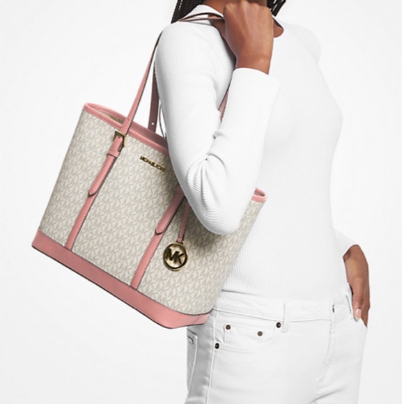 Michael Kors Jet set travel Sm Logo Top Zip Tote Primrose Pink NWT - Picture 2 of 16